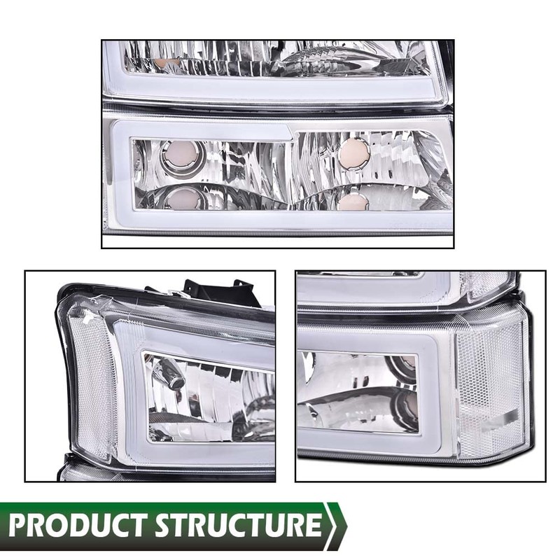 LQI LED DRL Headlights Assembly Compatible with Silverado/Avalanche 2003-2007 (Fit
