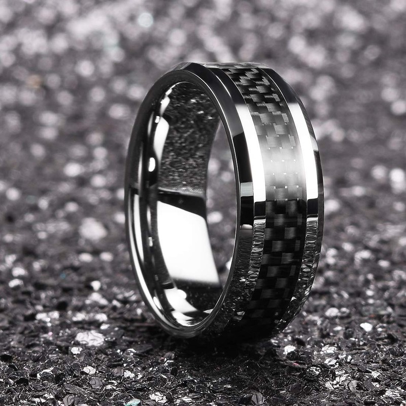 King Will GENTLEMAN 7MM Mens Black Carbon Fiber Titanium Ring