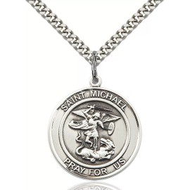 Bliss Sterling Silver Saint Michael the Archangel Medal Pendant Necklace 24" Chain