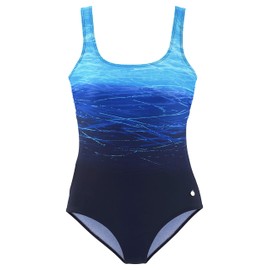 Lascana Women's Swimming Costume, Blue Patterned