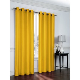 2- Piece Faux Silk Grommet Curtain Panels - 54" by 84" Inch Total Width 108" X 84" - Yellow