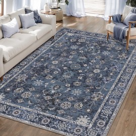 Tangsoo Floral Area Rug 8x10 Washable Vintage Carpet, Non-Slip Low Pile Large Rug for Living Room, Bedroom, Dining Room, Farmhouse, Kids Room Soft Distressed Boho Accent Rug for Home Décor
