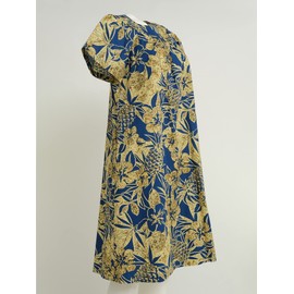 Pineapple Garden Navy Cotton Hawaiian Midi Muumuu Dress - XL