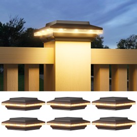 ELECLINK 4x4 Solar Post Cap Lights Upgraded, Brighter and Extended Beam to Light Post Fence Deck with Warm/White Lights, Waterproof Outdoor Posts Solar Light for Posts 6 Pack (Black)