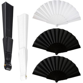 FNSIGHD 3 Pcs Black and White Handheld Fan Folding, Silk Fabric Plastic Hand Held Fans Folding, Elegant Durability Paper Fans, for Wedding, Party, Dance Performance, Role Play, Gift Giving