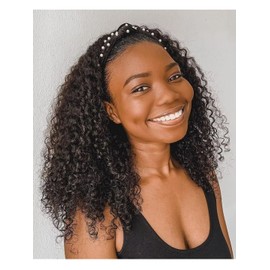 Yavida Headband Wig Human Hair Kinky Curly Wigs Human Hair None Lace Front Wig Curly Headband Wigs for Women Human Hair Band Wig Natural Black 3/4 Half Wig 30 Inch