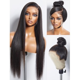LUVME HAIR 360 Full Lace Wig 16 Inch Straight Hair Long Lace Frontal Wigs Human Hair 360 Lace Front Glueless Human Hair Wig Pre Plucked Long Straight Black Wig For Women
