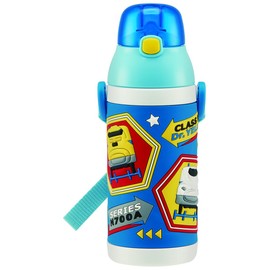 Skater SSPV4 Stainless Steel Children's Water Bottle, 12.8 fl oz (380 ml), Drinking Straw, 3D Plarail, Blue