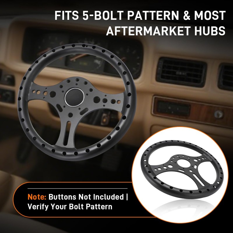 Lightweight Aluminum Alloy 13.5" Racing Steering Wheel - Only 1.57lbs,