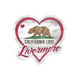 Die Cut Sticker Livermore, California, State Bear with Heart, Contour Vinyl Sticker 1 to 3 inches (Waterproof Decal for Cars, Water Bottles, Laptops, Coolers), Small