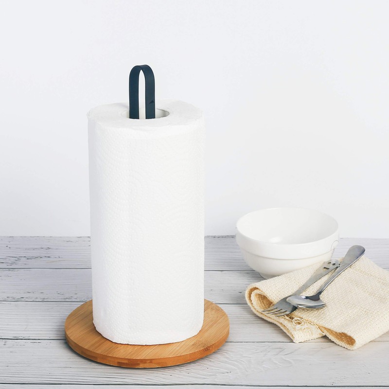 TIEYIPIN Paper Towel Holder, Countertop Roll Stand with Anti-Skid Wooden