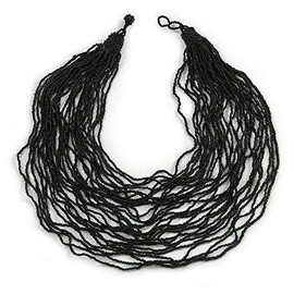 Avalaya Black Glass Bead Bib Multistrand Layered Chunky Necklace/ 80cm L
