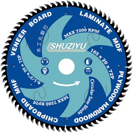 LSHUZIYU, 165mm 72T, Thin Kerf 1.6mm. Centre Hole 20mm with 15.88mm Washer. Wood Cutting Circular Saw Blade, for HIKOKI Milwaukee Bosch DEWALT Cordless Saw.