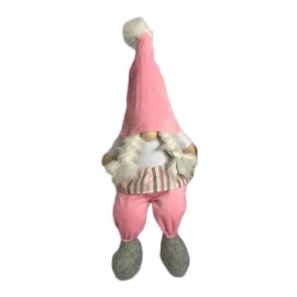 Homeroots 30" Pink and White Fabric Christmas Standing Gnome Tabletop Sculpture