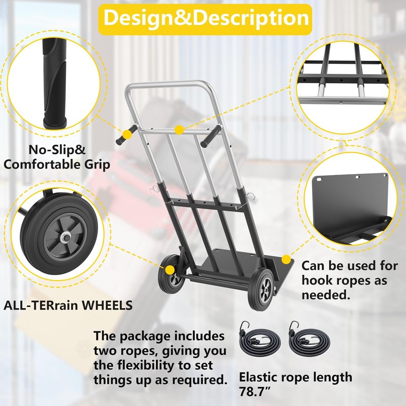 Hand Trucks Heavy Duty, Dolly Cart with Wheels 600LB Capacity,