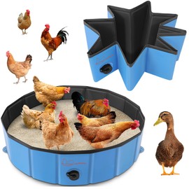 HUMUMU Chicken Dust Bath Tub (32'' D * 8'' H), Foldable Design, Extra-Tough PVC, Dust Bath for Chickens, Chicken Coop Lime,Chicken House Cleaner Container,Essential Chicken Coop Accessory（Blue）