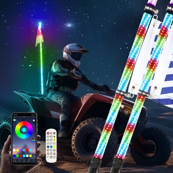 Aaiwa 4FT LED Whip Spiral Chasing RGB Whip Lights For