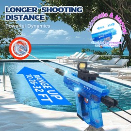 Electric Water Gun with LED Light Effects 800CC Super Capacity Squirt Gun 32FT Long Range Dual-Mode Auto-Suction System for Pool Indoor & Outdoor Water Guns Play Gear for Kids & Adults(Blue)