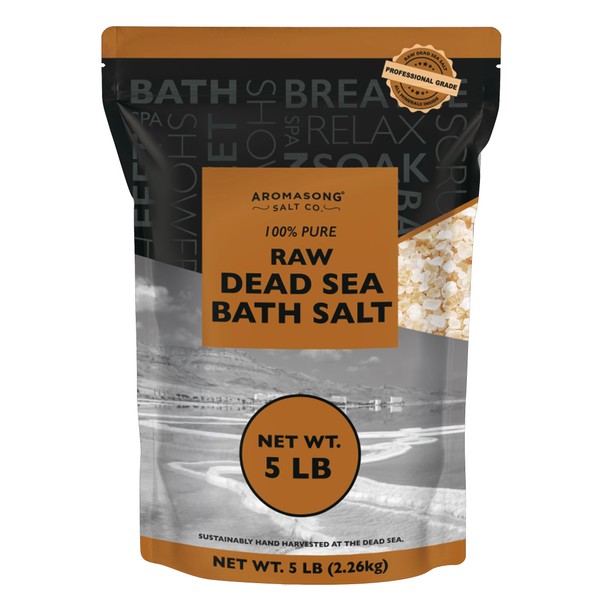5 lbs Raw Dead Sea Salt - Contains All Dead sea Minerals Including Dead sea Mud - Fine Medium Grain Bath Salt Large resealable Bulk Pack (Packaging May Vary)
