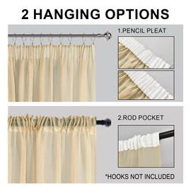 DWCN Voile Curtains Pencil Pleat Curtains with Tiebacks Net Curtain for Windows Tape Top Sheer Curtain 2 Panels, Beige, W52 x L63 Inch