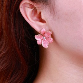 Inateannal Large Flower Earrings Red Enamel Flower Earrings Flower Crystal Stud Earrings Vintage Big Floral Earrings Enamel Flower Petal Earrings Statement Flower Drop Earrings