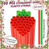 100 Pcs Strawberry Shape Plastic Straw Sweet Fruit Theme Disposable