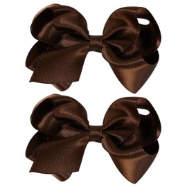 2 Pcs 4 inch Big Hair Bows for Girls Glitter Turftan Brown Grosgrain Ribbon Alligator Clips Teens Toddlers Kids Women Solid Color Fall Thanksgiving Hair Decor Accessories Gift