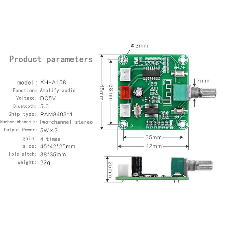 TECNOULAB 5pcs XH-A158 Bluetooth 5.0 Audio Amplifier Board PAM8403 Wireless