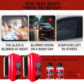 Automotive Oil Film Cleaning Brush,Oil Film Cleaning Brush for Car Windows|2 PC Oil Film Remover for car Window,2 PC Oil Film Cleaning Brush Prevents Rain and Fog,Windshield Cleaner Tool 8 Oz(240ML)