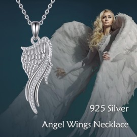 POPLYKE 925 Sterling Silver Angel Wings Necklace Guardian Angel Pendant Charm Angel Jewelry Gifts for Women Girls