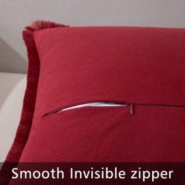 Set of 2 Fringe Square Pillow Covers, 16x16 Cotton Throw Pillow Cover with Tassel, Decorative Boho Pillow Covers Cozy Pillowcases for Couch Sofa Bed Living Room Bedroom Farmhouse Home Decor Accents