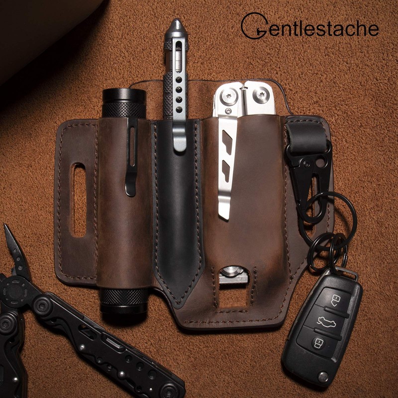 Gentlestache Multitool Sheath for Belt, Leather EDC Pocket Organizer for