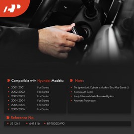 A-Premium Ignition Lock Cylinder with 2 keys Compatible with Hyundai Vehicles - Elantra 2001-2006, Automatic Transmission, Replace# 819002DA90