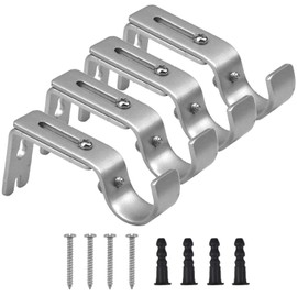 Mikihat Curtain Pole Holder, Pack of 4 Adjustable Wall Brackets, Metal Curtain Rod Brackets, Curtain Rod Bracket, Curtain Rods Wall Mount with Screws for Curtain Rods (Silver)