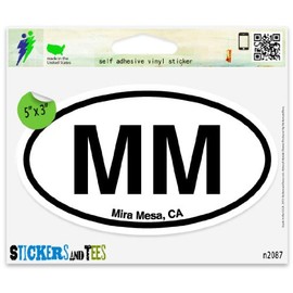 MM Mira Mesa CA California Oval Car Sticker Indoor Outdoor 5" x 3"