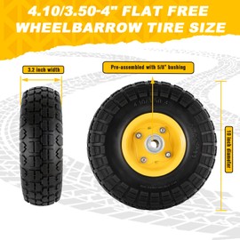 2 Pcs 4.10/3.50-4" 10 Inch Flat Free Solid Rubber Tire and Wheel with 5/8" Axle Bore Hole, 2.2" Offset Hub replacement for Hand Truck, Wheelbarrow, gorilla cart, Garden wagon Cart, Dolly, Utility Cart
