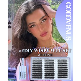 Goddvenus Wispy Lash Clusters Kit Natural Fairy Wet Eyelash Clusters Kit 300 Pcs Cluster Eyelash Extensions Kit for DIY Reusable Waterproof Individual Lash Extension (10-16mm CC Curl)