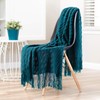 Chanasya Teal Throw Blanket with Tassels - Acrylic Knitted Super