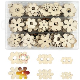 GZhaizhuan Pack of 200 Wooden Flowers, Wooden Flower Discs with Box, Wooden Discs for Crafts for DIY Crafts Scrapbooking 3 Sizes