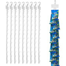 8 Pack Station Hanging Strips Plastic Display Merchandise Strip with Clips Hooks for Retail Display with Lable Header (White)