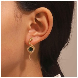 Jugielu Vintage Emerald Snake Stud Earrings Gold Snake Dangle Earrings Crystal Emerald Earrings Cz Green Snake Drop Earrings Punk Serpent Earrings Jewelry for Women