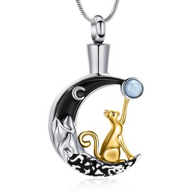 Hearbeingt Urn Necklace for Ashes for Women Men Moon Cat Cremation Jewelry for Ashes Pendant Memorial Necklace Gift(Gold)