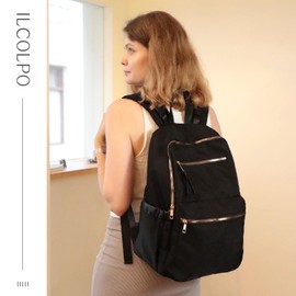 ILCOLPO Diaper Bag Backpack, Nylon Baby Bag with 19 Pockets, Large Baby Diaper Bag for Boys Girls,Diaper Bag Insert,Changing Pad,Insulated Pockets,Stroller Straps,Black