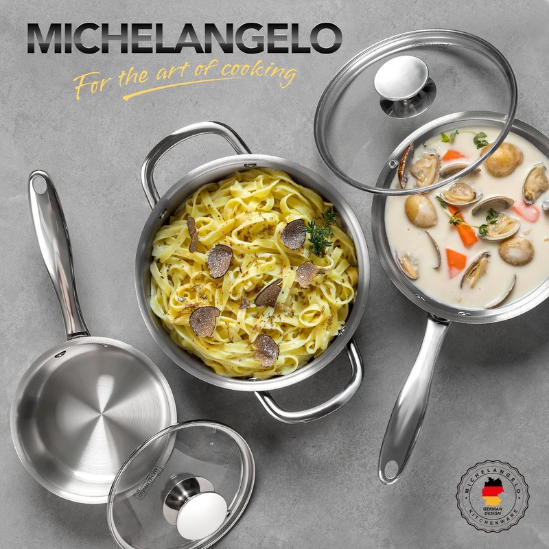MICHELANGELO Stainless Steel Pot Set with Lids 1QT & 2QT