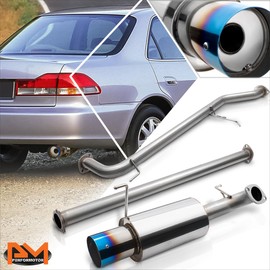 PM PERFORMOTOR 4" Burnt Tip Muffler Stainless Steel Catback Exhaust System Compatible with 98-02 Honda Accord F23 4CYL
