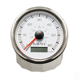 ELING 85mm Waterproof GPS Speedometer 0-60 MPH Speed Gauge Kit for Marine Boat Car Jet Ski 12V 24V(White+Stainless Steel)