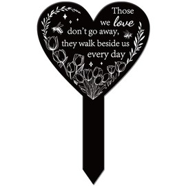 GLOBLELAND Heart Shaped Tulip Bee Garden Stake Memorial Remembrance Plaque Stake for Cemetery Acrylic Waterproof Sympathy Garden Stakes for Yard Grave Cemetery
