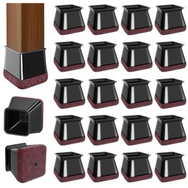 OCONDA 20 Pcs Chair Leg Floor Protectors for Hardwood Floors, Black Rubber Furniture Sliders with Felt, Silicone Furniture Leg Caps Covers (Fit Square Diameter:1-8/16" to 1-12/16")
