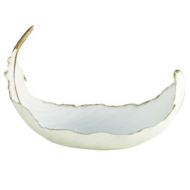 CosmoLiving by Cosmopolitan Polystone Bird Decorative Decorative Bowl Curved Feather Decorative Container with Gold Accents, Decorative Keepsake Box 13" x 8" x 8", White
