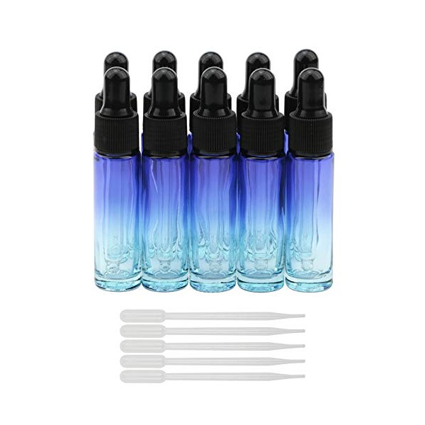 NewZoll 10Pcs Dropper Bottles Set, 10ml (1/3 oz) Blue Gradient Glass Dropper Bottle with 5ml Tapered Plastic Droppers, Essential Oils Perfume Makeup Refillable Bottles Vial